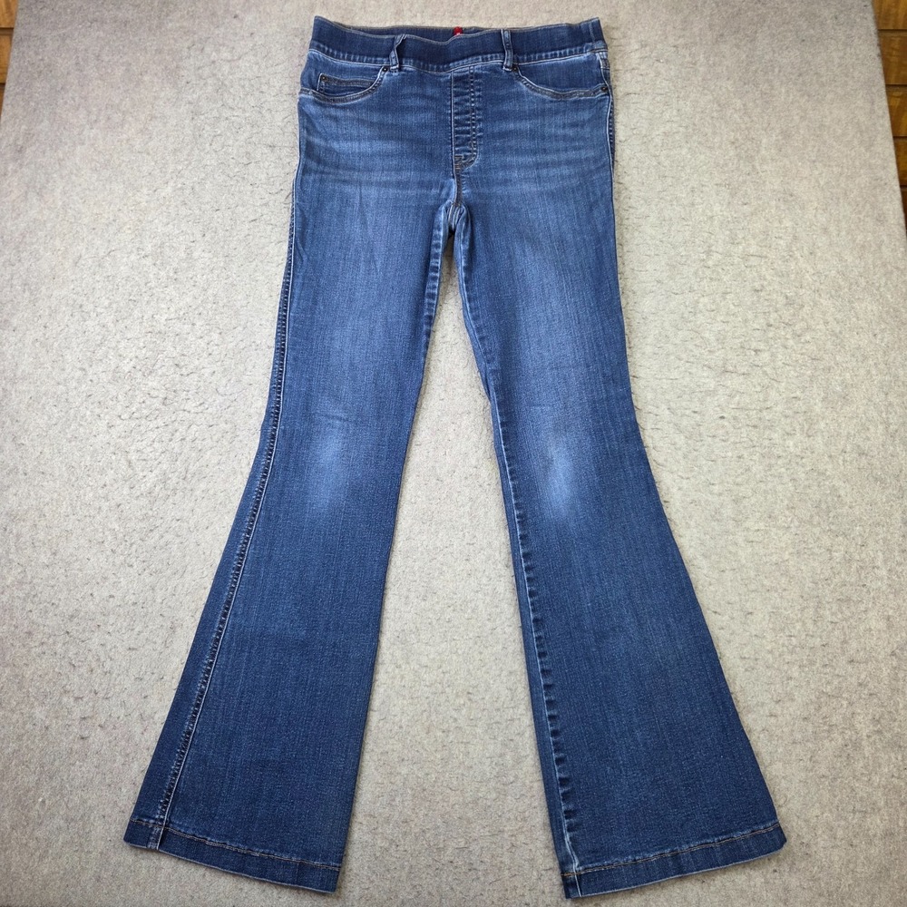 Spanx Jeans Womens Size Large Flare Blue Pull On Stretch Shaping Denim